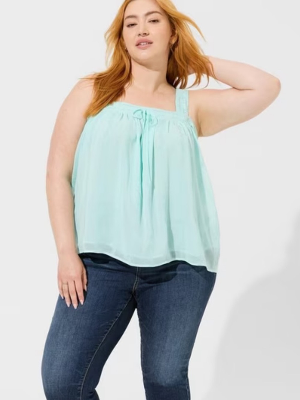 Torrid Embroidered Crinkle Chiffon Crochet Lace Trim Tank